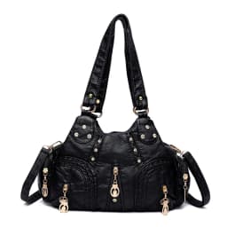 Yogodlns Vintage Soft PU Leather Shoulder Bag Women Large Capacity Handbag Fashion Crossbody Bag Stitching Color Handle Bag sac
