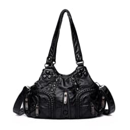Yogodlns Vintage Soft PU Leather Shoulder Bag Women Large Capacity Handbag Fashion Crossbody Bag Stitching Color Handle Bag sac