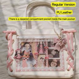 Japanese Sweet Women Ribbon Ita Bag Fashion Large Capacity Tote Bag Aesthetic Shoulder Bag Cute Lolita Girl Transparent Handbags