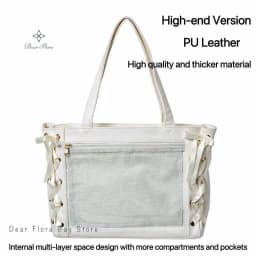 Japanese Sweet Women Ribbon Ita Bag Fashion Large Capacity Tote Bag Aesthetic Shoulder Bag Cute Lolita Girl Transparent Handbags