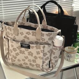 3D Floral Design Tote Bag, Thickened Zipper, Multifunctional Canvas Bag, Student Computer Handbag Shoulder Crossbody School Bag,