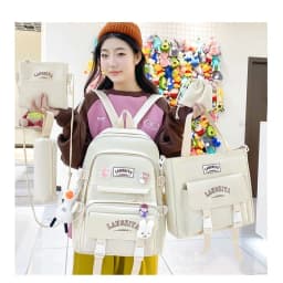5-piece Set of Free Pendants Forest Style Korean Version Casual Harajuku Student Backpack for High School Girls Large Capacity