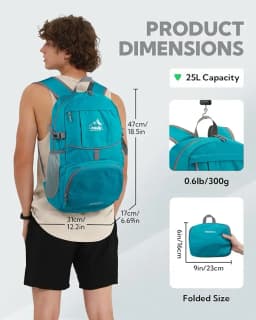 WATERFLY Hiking Foldable Daypack Backpack: 25L Ultra Lightweight Packable Waterproof Outdoor Travel Day Pack for Woman Man