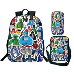 Game Gorilla Tag Print Backpack with Shoulder Bag Pencil Case Boys Funny Cartoon Schoolbag Waterproof Children Boolbag 3Pcs Set