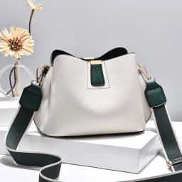 Minimalist Bucket Bag with Contrast Colors Strap & Hardware, Soft Textured Leather, Adjustable Crossbody Strap for Daily Wear
