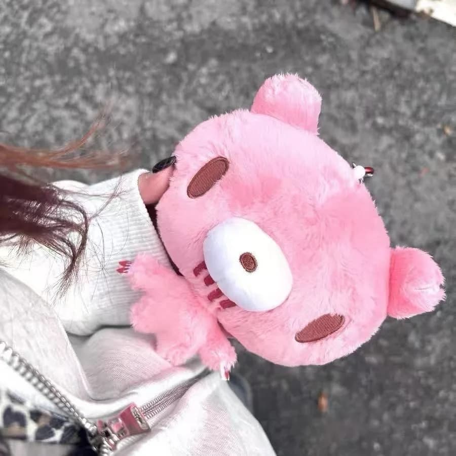 Kawaii Pink Plush Bear Coin Purse Mini Wallet Card Holder Cute Animal Bag Charm Keychain Pouch Small Credit Card Case Girls Gif