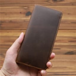 Men's Crazy Horse Leather Long Wallet Head Layer Leather Leather Retro Card Bag Multi Functional