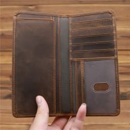 Men's Crazy Horse Leather Long Wallet Head Layer Leather Leather Retro Card Bag Multi Functional
