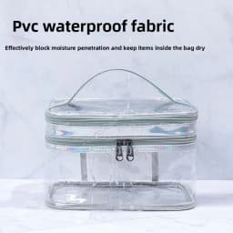 Portable Clear Makeup Bag,PVC Double-Layer Cosmetic Bag,Large Capacity Waterproof Wash Bag,Transparent Travel Storage Pouch