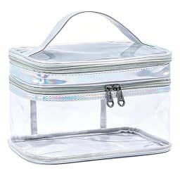 Portable Clear Makeup Bag,PVC Double-Layer Cosmetic Bag,Large Capacity Waterproof Wash Bag,Transparent Travel Storage Pouch
