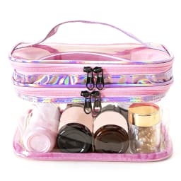 Portable Clear Makeup Bag,PVC Double-Layer Cosmetic Bag,Large Capacity Waterproof Wash Bag,Transparent Travel Storage Pouch