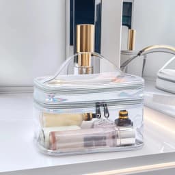 Portable Clear Makeup Bag,PVC Double-Layer Cosmetic Bag,Large Capacity Waterproof Wash Bag,Transparent Travel Storage Pouch
