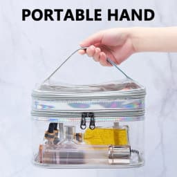 Portable Clear Makeup Bag,PVC Double-Layer Cosmetic Bag,Large Capacity Waterproof Wash Bag,Transparent Travel Storage Pouch