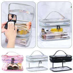 Portable Clear Makeup Bag,PVC Double-Layer Cosmetic Bag,Large Capacity Waterproof Wash Bag,Transparent Travel Storage Pouch