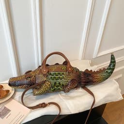 Realistic Alligator Novelty Handbag Glossy Croc Print PU Multi Carry Design Unique Animal Crossbody Bag Street Party & Cosplay