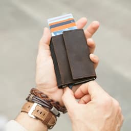 Genuine Leather RFID Credit Card Holder for Men Aluminium Box Travel Card Case Pop up Men Card Wallets Slim Money Clips