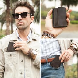 Genuine Leather RFID Credit Card Holder for Men Aluminium Box Travel Card Case Pop up Men Card Wallets Slim Money Clips