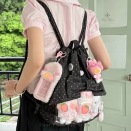 New Y2K Ballet Bow Drawstring Ita Backpack Cute Girl Transparent Knapsack Large Capacity DIY Doll Display Star Dots Shoulder Bag