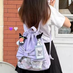 New Y2K Ballet Bow Drawstring Ita Backpack Cute Girl Transparent Knapsack Large Capacity DIY Doll Display Star Dots Shoulder Bag