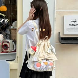 New Y2K Ballet Bow Drawstring Ita Backpack Cute Girl Transparent Knapsack Large Capacity DIY Doll Display Star Dots Shoulder Bag