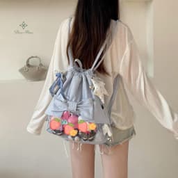 New Y2K Ballet Bow Drawstring Ita Backpack Cute Girl Transparent Knapsack Large Capacity DIY Doll Display Star Dots Shoulder Bag