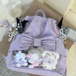 New Y2K Ballet Bow Drawstring Ita Backpack Cute Girl Transparent Knapsack Large Capacity DIY Doll Display Star Dots Shoulder Bag