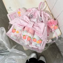 New Y2K Ballet Bow Drawstring Ita Backpack Cute Girl Transparent Knapsack Large Capacity DIY Doll Display Star Dots Shoulder Bag