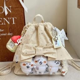 New Y2K Ballet Bow Drawstring Ita Backpack Cute Girl Transparent Knapsack Large Capacity DIY Doll Display Star Dots Shoulder Bag