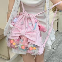 New Y2K Ballet Bow Drawstring Ita Backpack Cute Girl Transparent Knapsack Large Capacity DIY Doll Display Star Dots Shoulder Bag