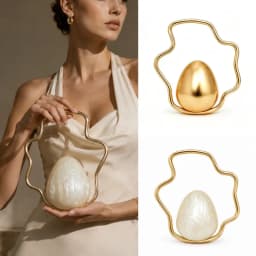 Egg Shape Wave Metal Ring Handle Evening Clutch Bag Fashion Banquet Party Handbag Elegant Wedding Purse Designer Chic Wristlet