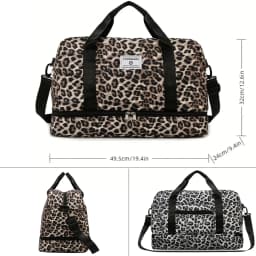 Leopard Printing Travel Bag Large Capacity Sports Gym Bag With Independent Shoe Compartment Weekend Overnight Duffel Bag