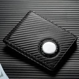 GERUOLA Men's Slim RFID Blocking Carbon Fiber Wallet with Apple AirTag Holder - Bifold Minimalist Card Holder, Front Pocket & Sc