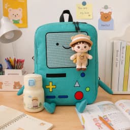 14 Inch Large Capacity 3D Robot Cartoon Canvas Backpack Kawaii Unisex Student School Bag with Breathable Back Panel