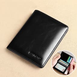 Simple Design Men Card Holder Purse Vertical Slim Money Clip Genuine Leather Wallet for Men Anti RFID