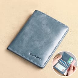 Simple Design Men Card Holder Purse Vertical Slim Money Clip Genuine Leather Wallet for Men Anti RFID