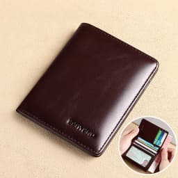 Simple Design Men Card Holder Purse Vertical Slim Money Clip Genuine Leather Wallet for Men Anti RFID
