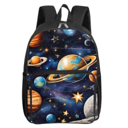 Cosmic Planet Pattern Square Front Pocket Backpack for Boy and Girls Best Gifts 2D Flat Cartoon SchoolBags for Children