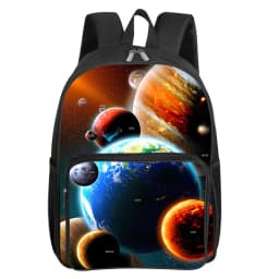 Cosmic Planet Pattern Square Front Pocket Backpack for Boy and Girls Best Gifts 2D Flat Cartoon SchoolBags for Children