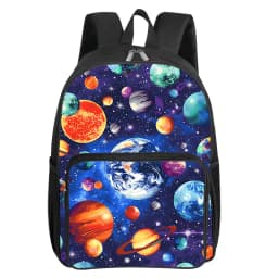 Cosmic Planet Pattern Square Front Pocket Backpack for Boy and Girls Best Gifts 2D Flat Cartoon SchoolBags for Children
