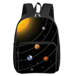 Cosmic Planet Pattern Square Front Pocket Backpack for Boy and Girls Best Gifts 2D Flat Cartoon SchoolBags for Children