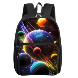 Cosmic Planet Pattern Square Front Pocket Backpack for Boy and Girls Best Gifts 2D Flat Cartoon SchoolBags for Children