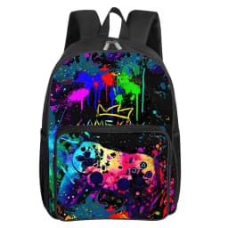 GamePad Pattern Square Front Pocket Backpack for Boy and Girls Best Gifts 2D Flat Cartoon SchoolBags for Children