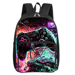 GamePad Pattern Square Front Pocket Backpack for Boy and Girls Best Gifts 2D Flat Cartoon SchoolBags for Children