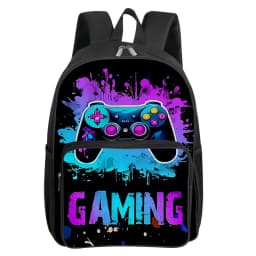 GamePad Pattern Square Front Pocket Backpack for Boy and Girls Best Gifts 2D Flat Cartoon SchoolBags for Children