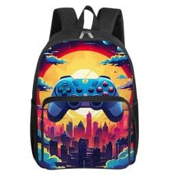 GamePad Pattern Square Front Pocket Backpack for Boy and Girls Best Gifts 2D Flat Cartoon SchoolBags for Children