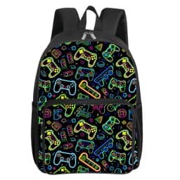 GamePad Pattern Square Front Pocket Backpack for Boy and Girls Best Gifts 2D Flat Cartoon SchoolBags for Children