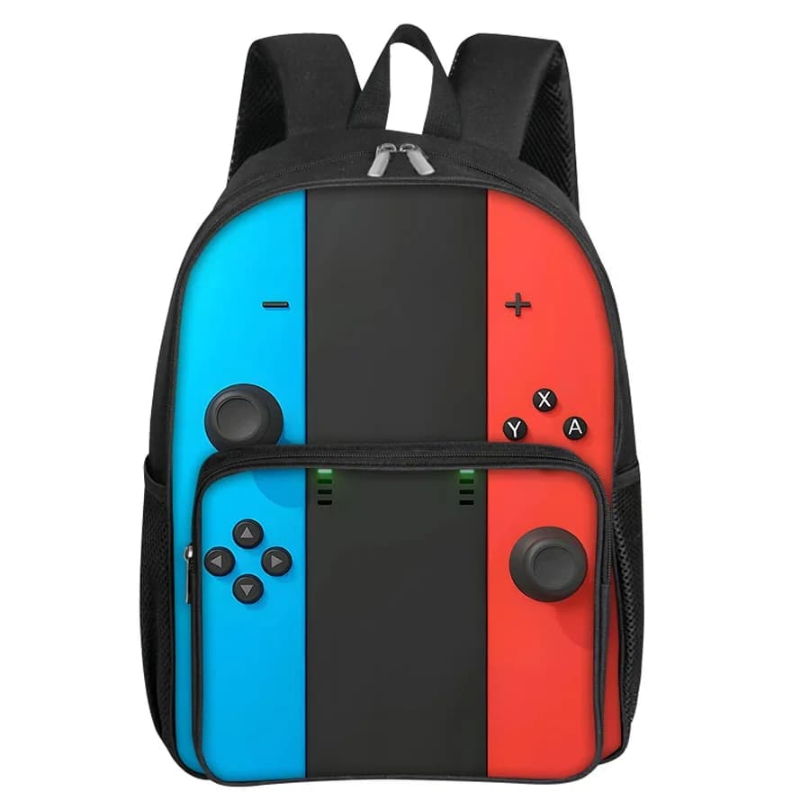 GamePad Pattern Square Front Pocket Backpack for Boy and Girls Best Gifts 2D Flat Cartoon SchoolBags for Children
