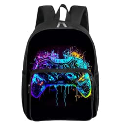 GamePad Pattern Square Front Pocket Backpack for Boy and Girls Best Gifts 2D Flat Cartoon SchoolBags for Children