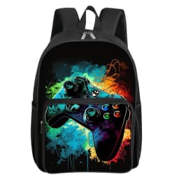 GamePad Pattern Square Front Pocket Backpack for Boy and Girls Best Gifts 2D Flat Cartoon SchoolBags for Children