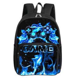 GamePad Pattern Square Front Pocket Backpack for Boy and Girls Best Gifts 2D Flat Cartoon SchoolBags for Children